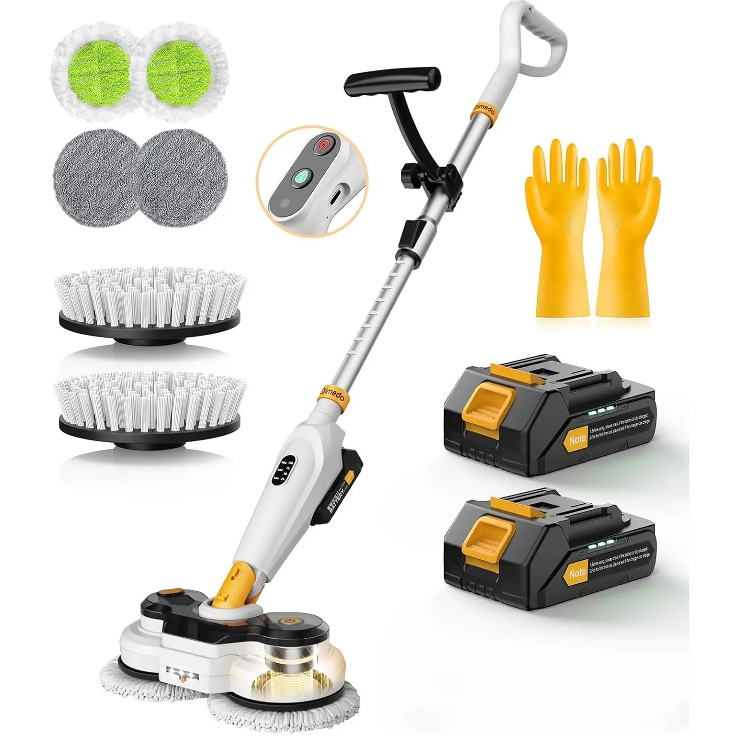 Qimedo 800RPM Cordless Electric Mop, 6000Mah Battery Electric Power Scrubber & Mops for Floor Cleaning, Best Automatic Spin Mops with Smart Display,Rotating Mop with LED Light & Water Spray
