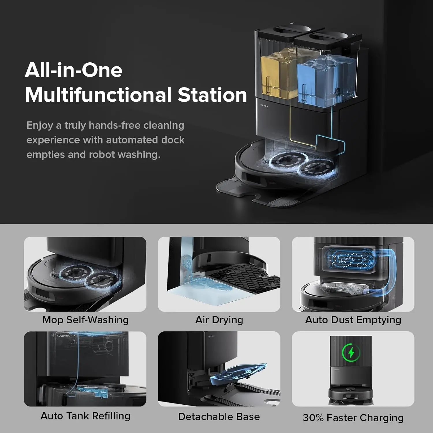 Qrevo Series Robot Vacuum and Mop, 8000Pa Suction, Upgraded from Qrevo S, Anti-Tangle Brushes, Obstacle Avoidance, Auto Mop Washing, -In-One Dock, 200RPM Spinning Mops, Black(Qv 35A)