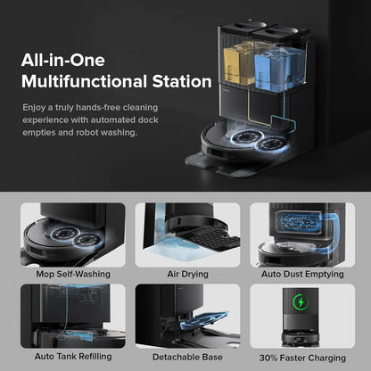 Qrevo Series Robot Vacuum and Mop, 8000Pa Suction, Upgraded from Qrevo S, Anti-Tangle Brushes, Obstacle Avoidance, Auto Mop Washing, -In-One Dock, 200RPM Spinning Mops, Black(Qv 35A)