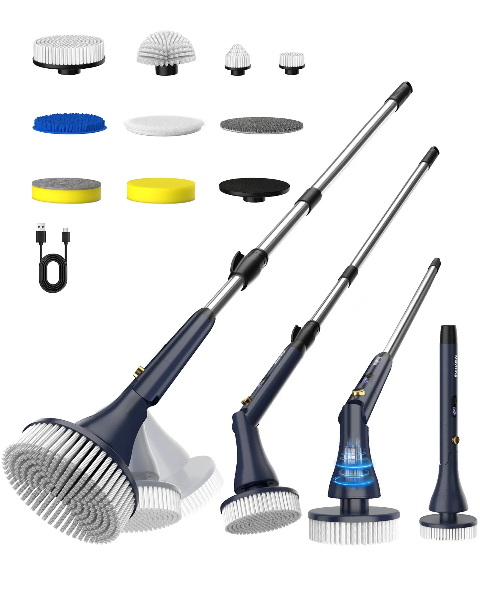 Mayking Electric Spin Scrubber with 9 Brush Heads, 3-Angle & 4-Length Adjustable Cordless Power Scrubber, 3-Speed & Battery LED Display, Electric Scrubber for Cleaning Bathroom Bathtub Floor Tiles Summerwins,Summerwins
