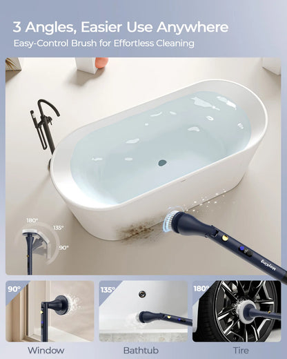 Mayking Electric Spin Scrubber with 9 Brush Heads, 3-Angle & 4-Length Adjustable Cordless Power Scrubber, 3-Speed & Battery LED Display, Electric Scrubber for Cleaning Bathroom Bathtub Floor Tiles Summerwins,Summerwins