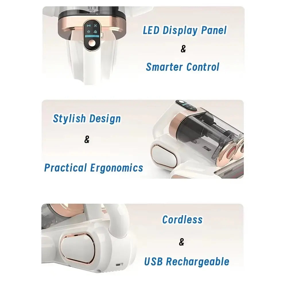 Vacuum Cleaner, Bed Vacuum Cleaner with Uv-C Light,13000Pa Suction, Usb Rechargeable Handheld Vacuum for Couches Self Cleaning System Cordless Vacuum