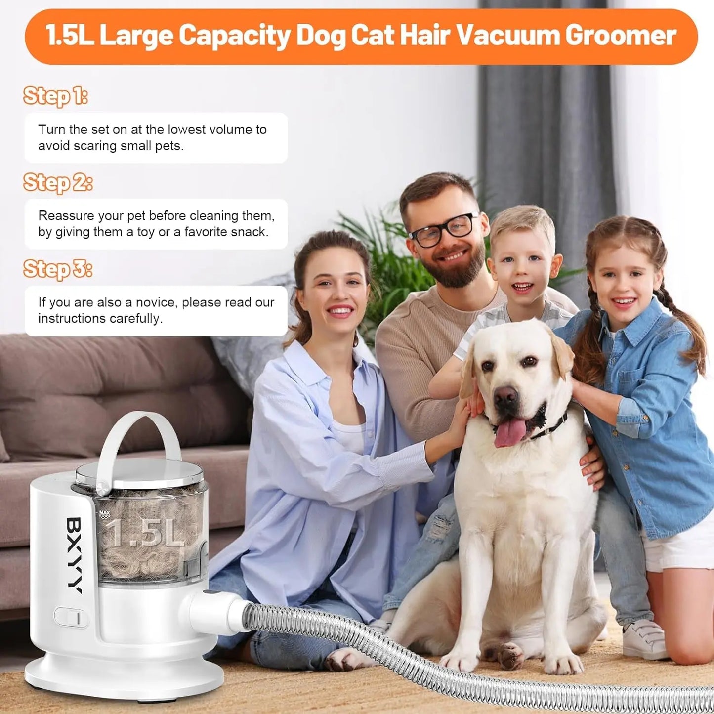 Pet Grooming Vacuum, Dog Hair Vacuum Groomer,12000Pa Strong Pet Grooming Kit, 1.5L Dog Grooming Kit and Vacuum 99% Dog Vacuum Brush for Shedding Grooming House Cleaning