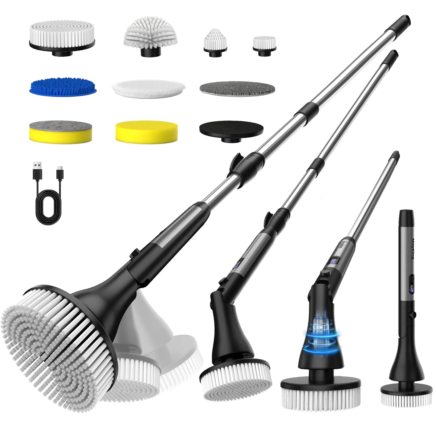 Mayking Electric Spin Scrubber with 9 Brush Heads, 3-Angle & 4-Length Adjustable Cordless Power Scrubber, 3-Speed & Battery LED Display, Electric Scrubber for Cleaning Bathroom Bathtub Floor Tiles Summerwins,Summerwins