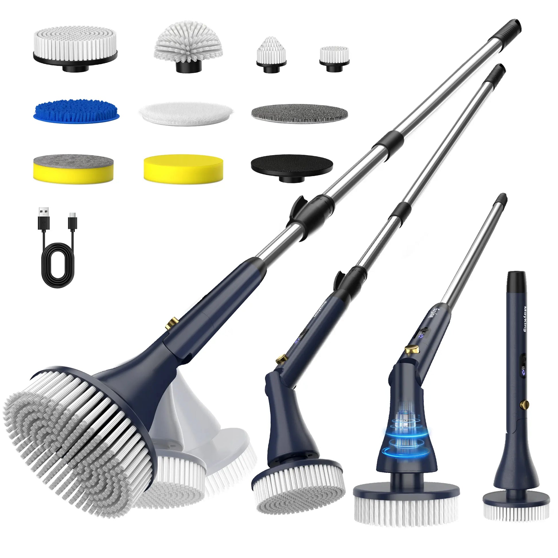 Mayking Electric Spin Scrubber with 9 Brush Heads, 3-Angle & 4-Length Adjustable Cordless Power Scrubber, 3-Speed & Battery LED Display, Electric Scrubber for Cleaning Bathroom Bathtub Floor Tiles Summerwins,Summerwins