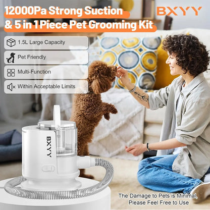 Pet Grooming Vacuum, Dog Hair Vacuum Groomer,12000Pa Strong Pet Grooming Kit, 1.5L Dog Grooming Kit and Vacuum 99% Dog Vacuum Brush for Shedding Grooming House Cleaning